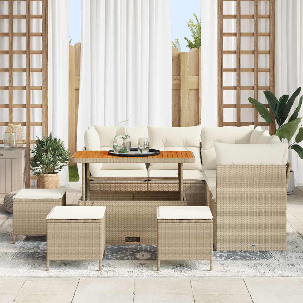 Tuin Sofa Set met kussen met opslag 9 pcs beige en crèmekleurig is nu te koop bij PeponiXL, paradijselijk wonen!