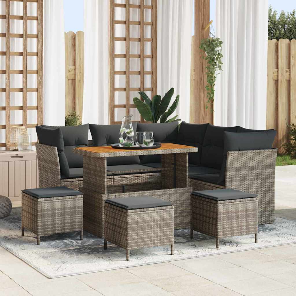 Tuin Sofa Set 9 pcs Grijs Poly riet en gepoedercoat staal is nu te koop bij PeponiXL, paradijselijk wonen!