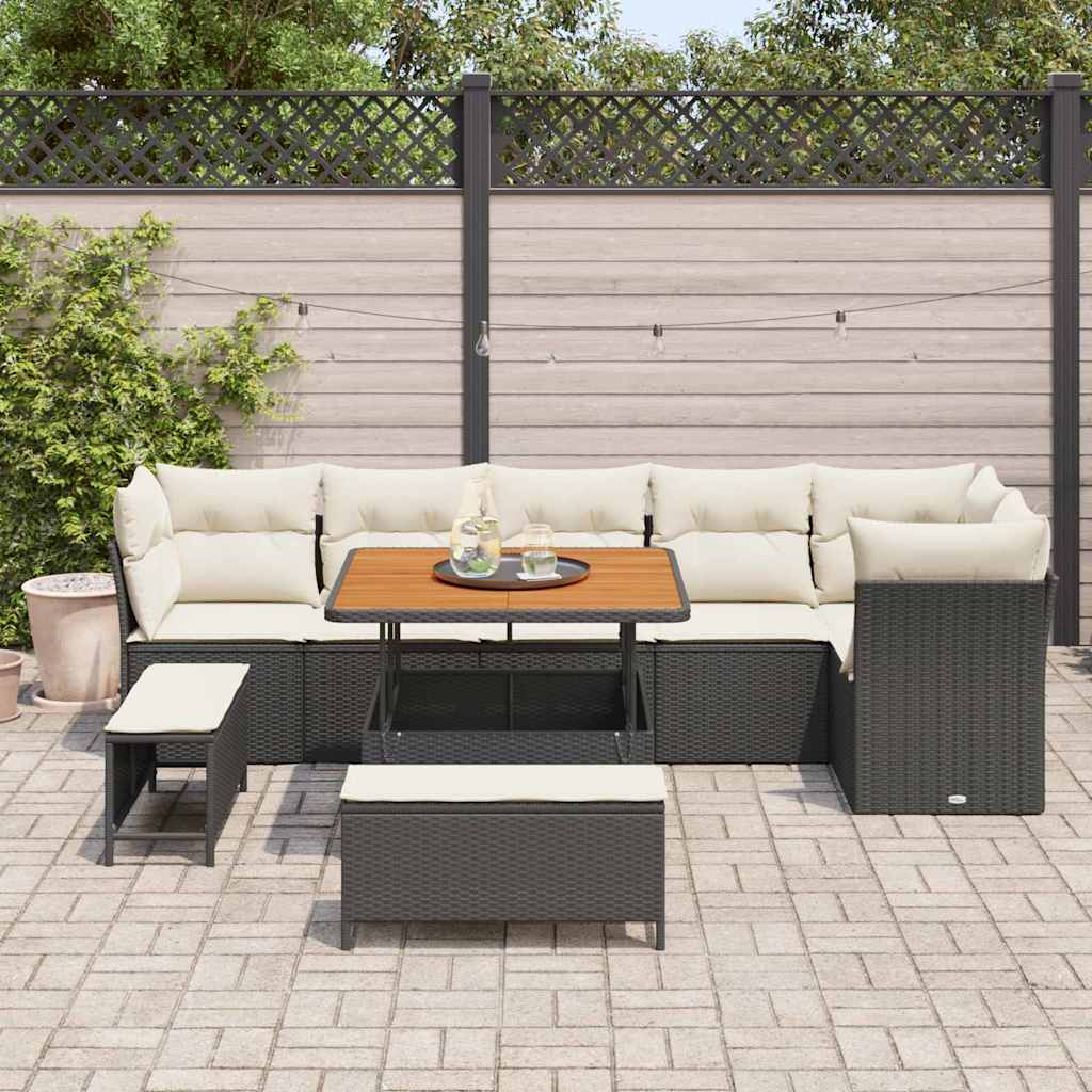 Tuin Sofa Set met kussen met opslag 9 pcs Zwart en crème is nu te koop bij PeponiXL, paradijselijk wonen!