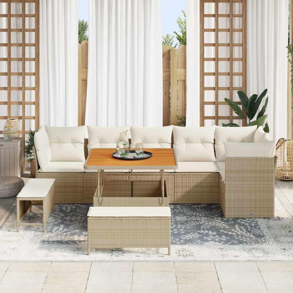 Tuin Sofa Set met kussen met opslag 9 pcs beige en crèmekleurig is nu te koop bij PeponiXL, paradijselijk wonen!
