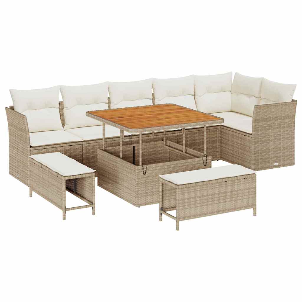 Tuin Sofa Set met kussen met opslag 9 pcs beige en crèmekleurig is nu te koop bij PeponiXL, paradijselijk wonen!