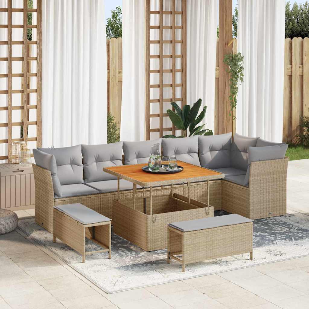Tuin Sofa Set met kussen met opslag 9 pcs beige en lichtgrijs is nu te koop bij PeponiXL, paradijselijk wonen!