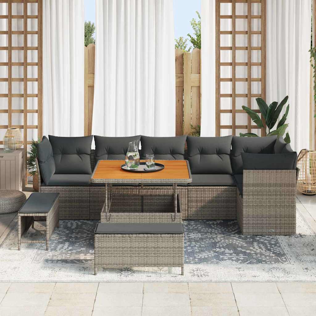 Tuin Sofa Set 9 pcs Grijs Poly riet en gepoedercoat staal is nu te koop bij PeponiXL, paradijselijk wonen!