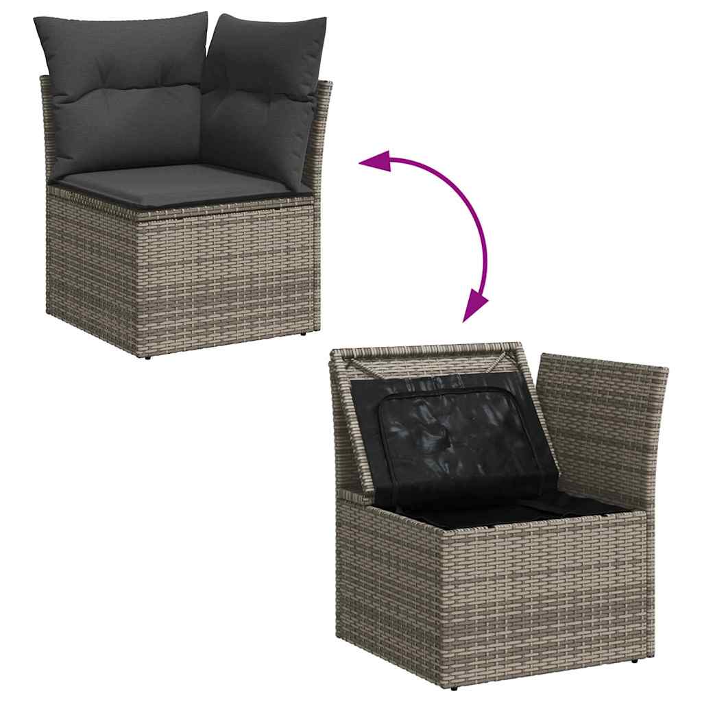 Tuin Sofa Set 9 pcs Grijs Poly riet en gepoedercoat staal is nu te koop bij PeponiXL, paradijselijk wonen!