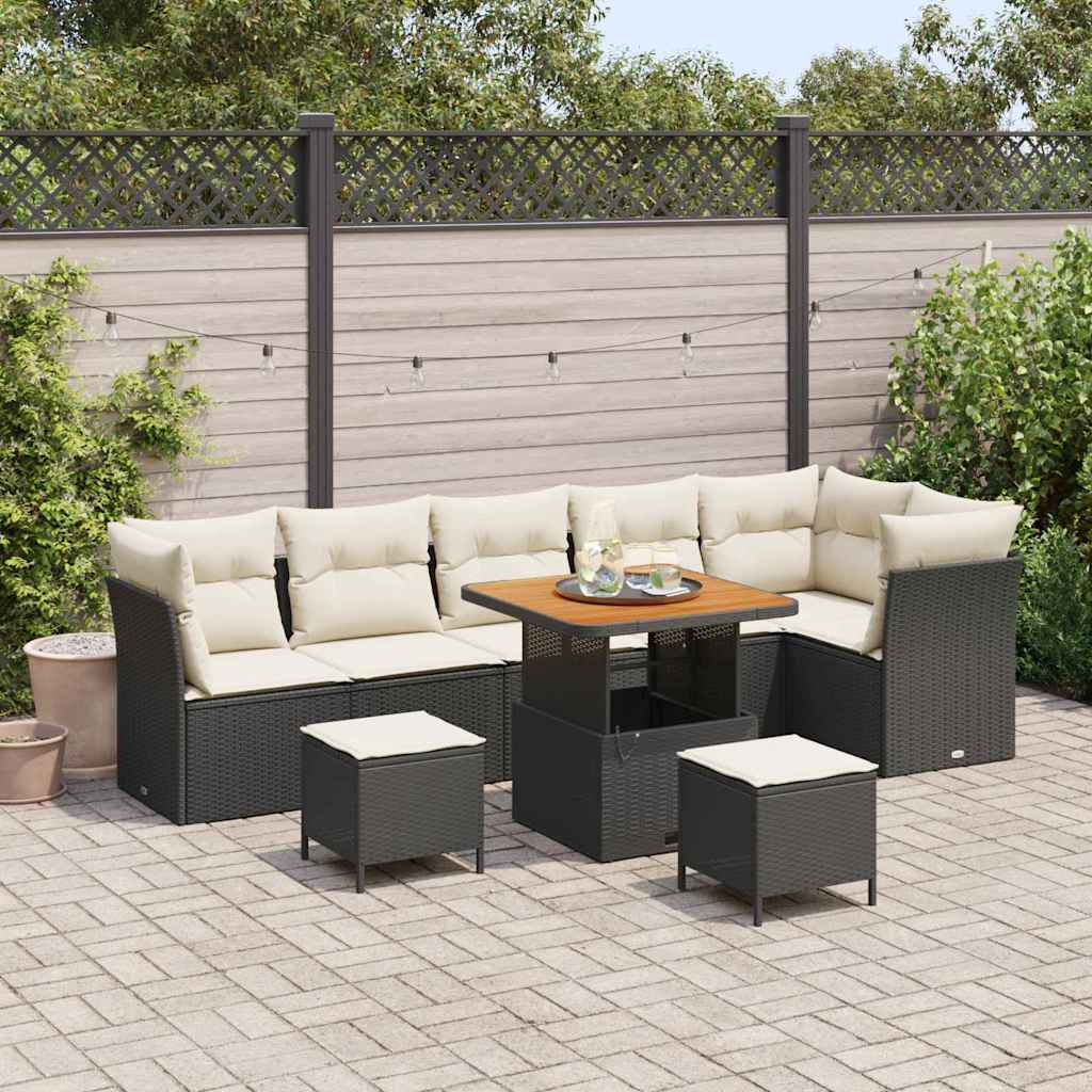 Tuin Sofa Set met kussen met opslag 9 pcs Zwart en crème is nu te koop bij PeponiXL, paradijselijk wonen!