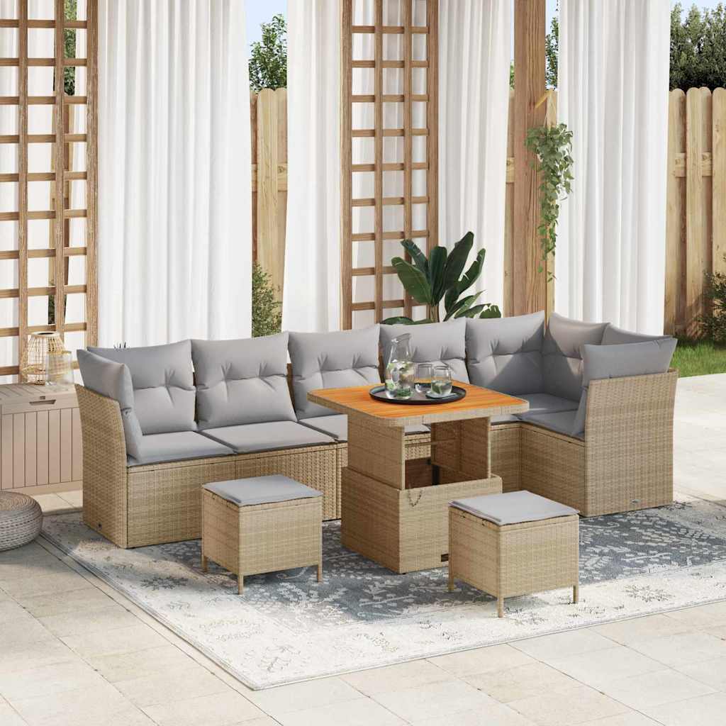 Tuin Sofa Set 9 pcs beige en lichtgrijs 80 x 80 x 71 cm is nu te koop bij PeponiXL, paradijselijk wonen!