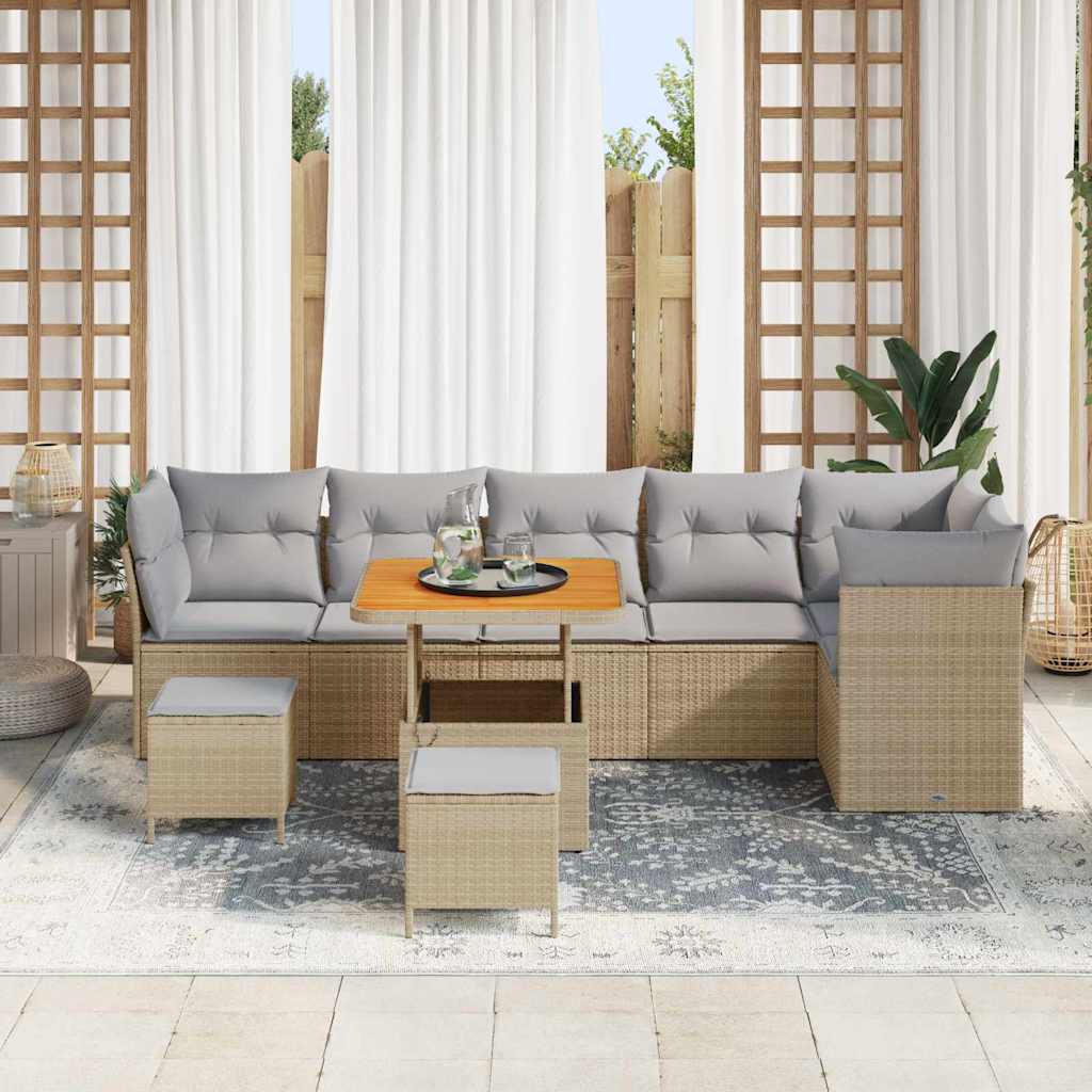 Tuin Sofa Set 9 pcs beige en lichtgrijs 80 x 80 x 71 cm is nu te koop bij PeponiXL, paradijselijk wonen!