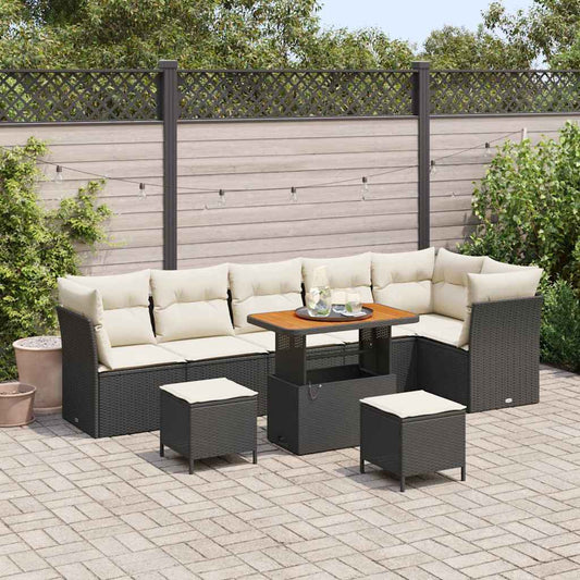 Tuin Sofa Set met kussen met opslag 9 pcs Zwart en crème is nu te koop bij PeponiXL, paradijselijk wonen!