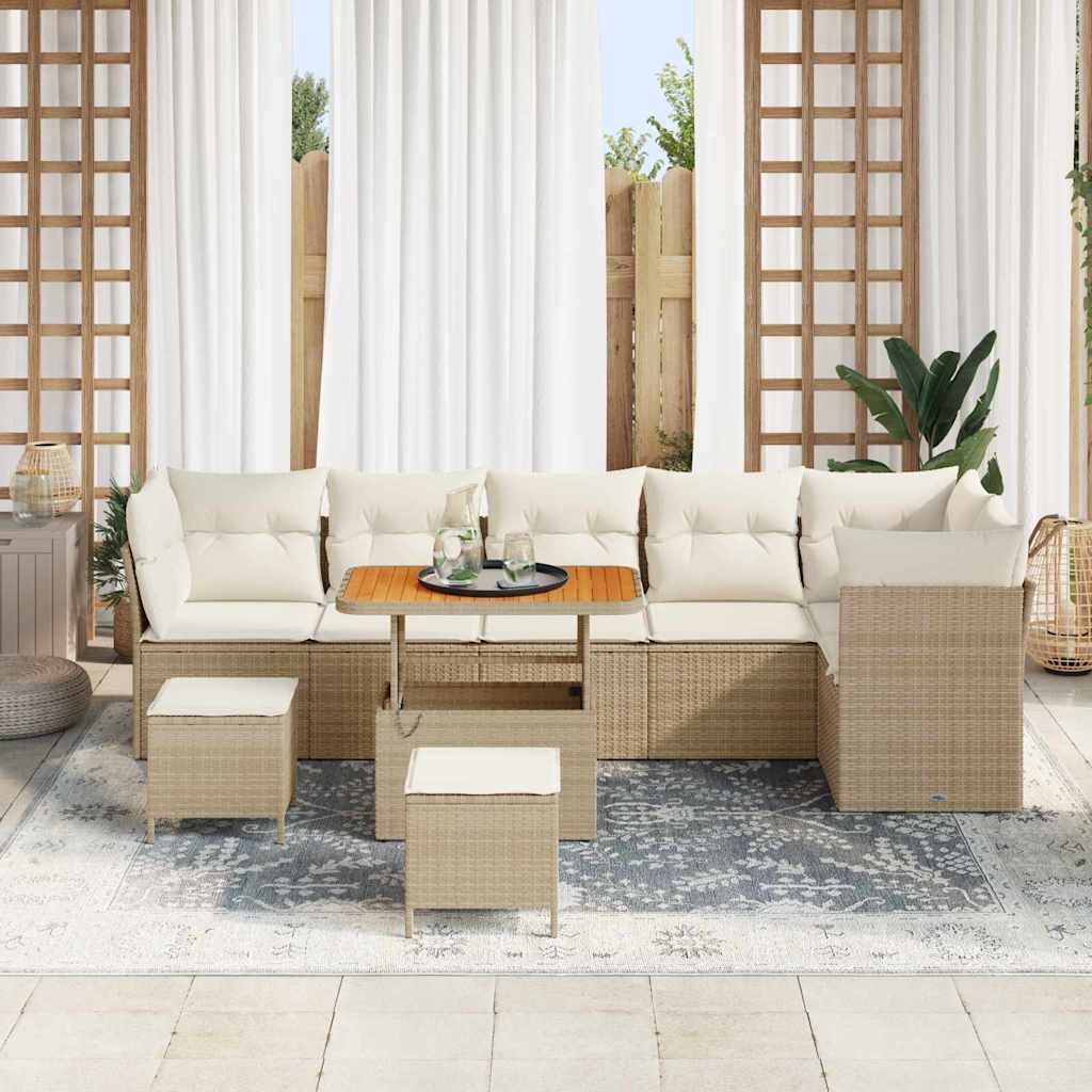 Tuin Sofa Set met kussen met opslag 9 pcs beige en crèmekleurig is nu te koop bij PeponiXL, paradijselijk wonen!
