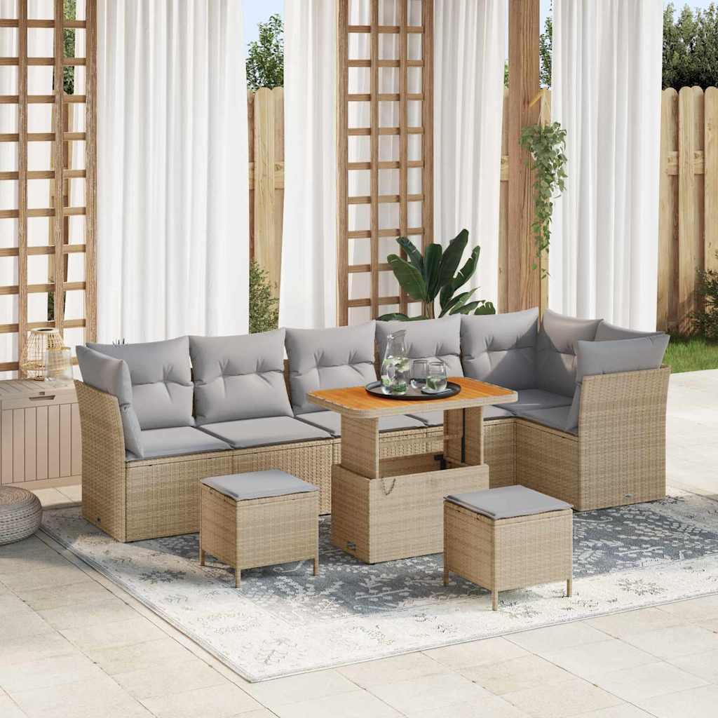 Tuin Sofa Set met kussen met opslag 9 pcs beige en lichtgrijs is nu te koop bij PeponiXL, paradijselijk wonen!