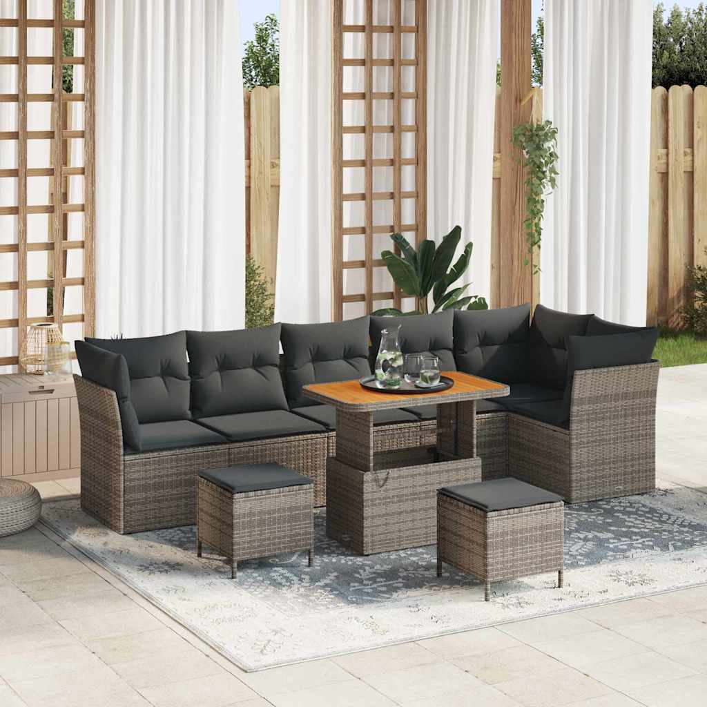 Tuin Sofa Set 9 pcs Grijs Poly riet en gepoedercoat staal is nu te koop bij PeponiXL, paradijselijk wonen!