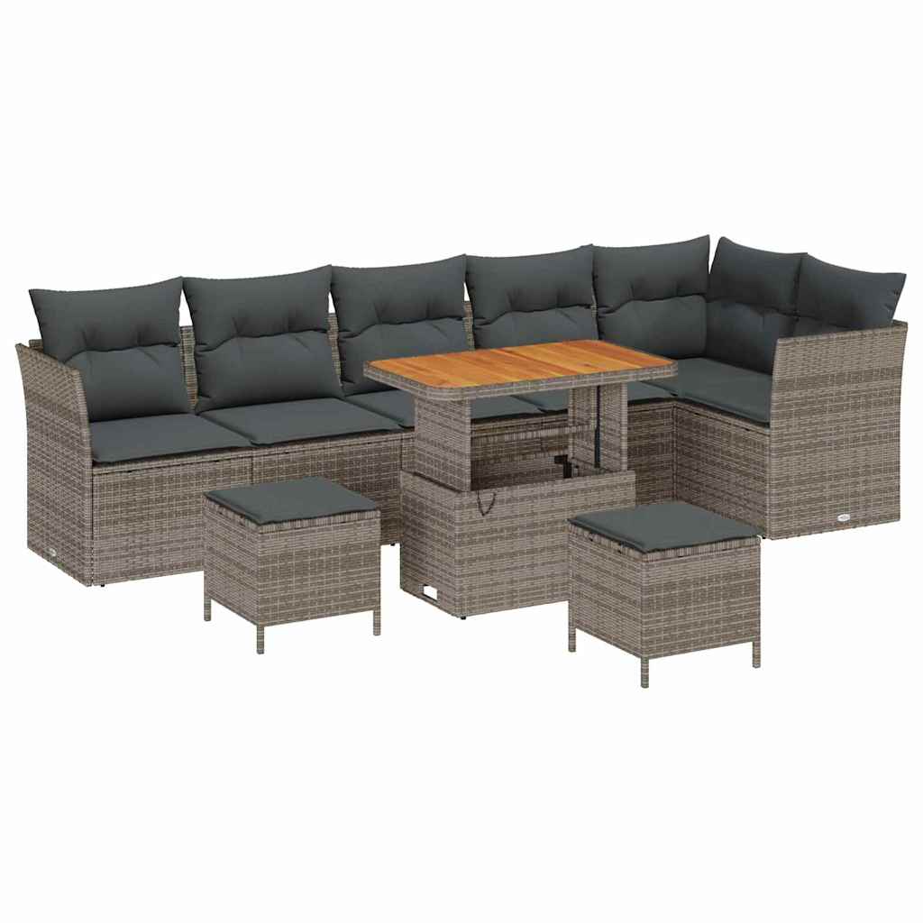 Tuin Sofa Set 9 pcs Grijs Poly riet en gepoedercoat staal is nu te koop bij PeponiXL, paradijselijk wonen!