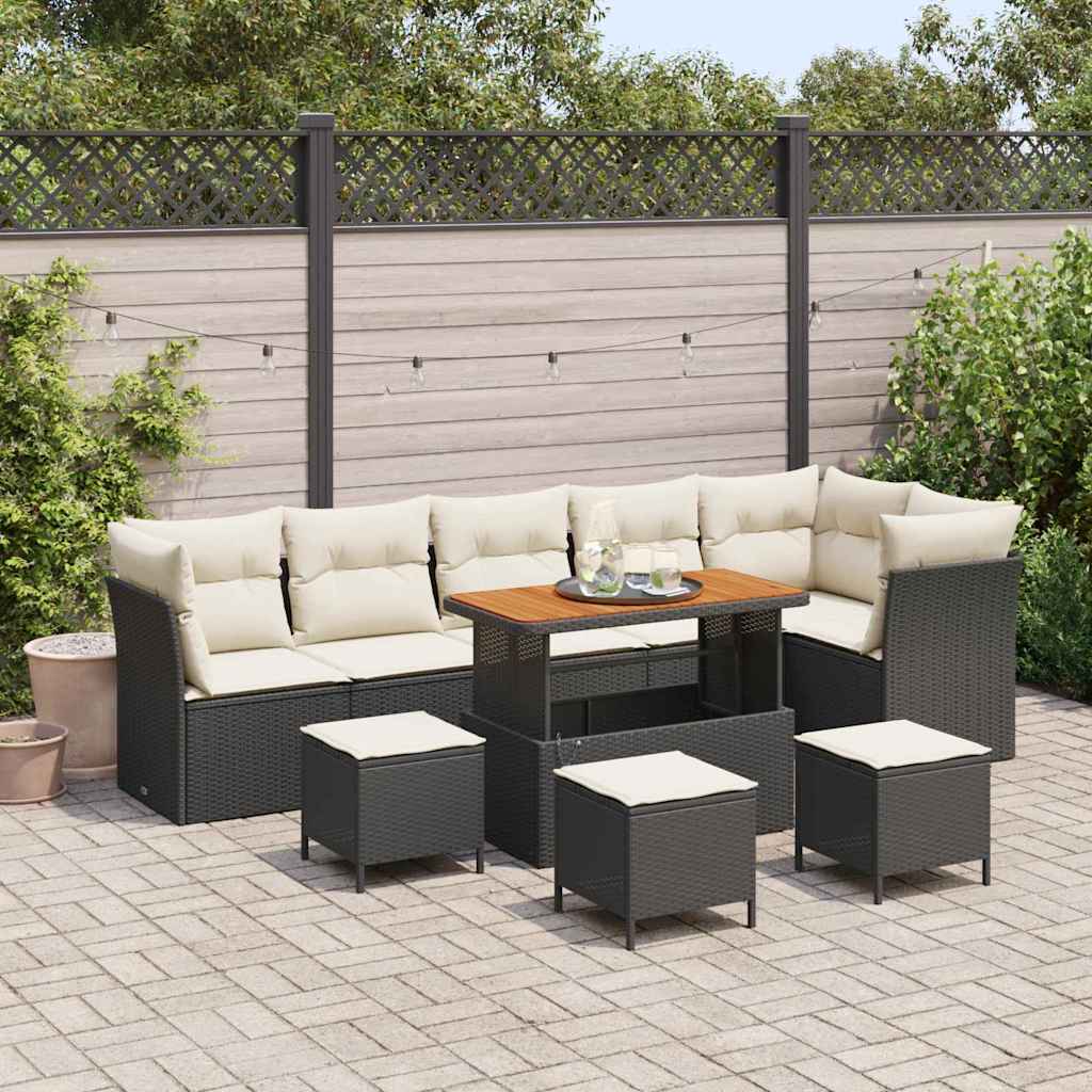 Tuin Sofa Set met kussen met opslag 10 pcs Zwart en crème is nu te koop bij PeponiXL, paradijselijk wonen!
