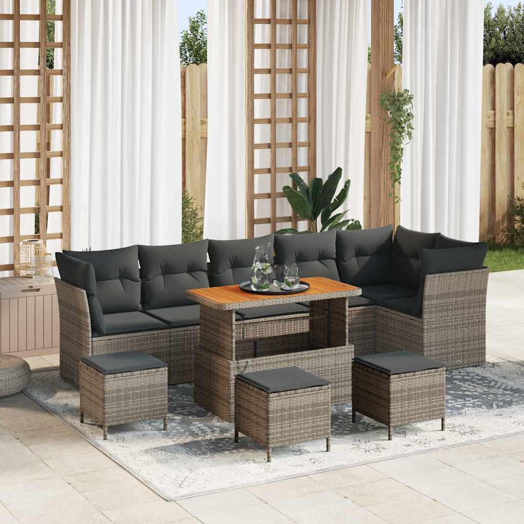 Tuin Sofa Set 10 pcs Grijs Poly riet en gepoedercoat staal is nu te koop bij PeponiXL, paradijselijk wonen!
