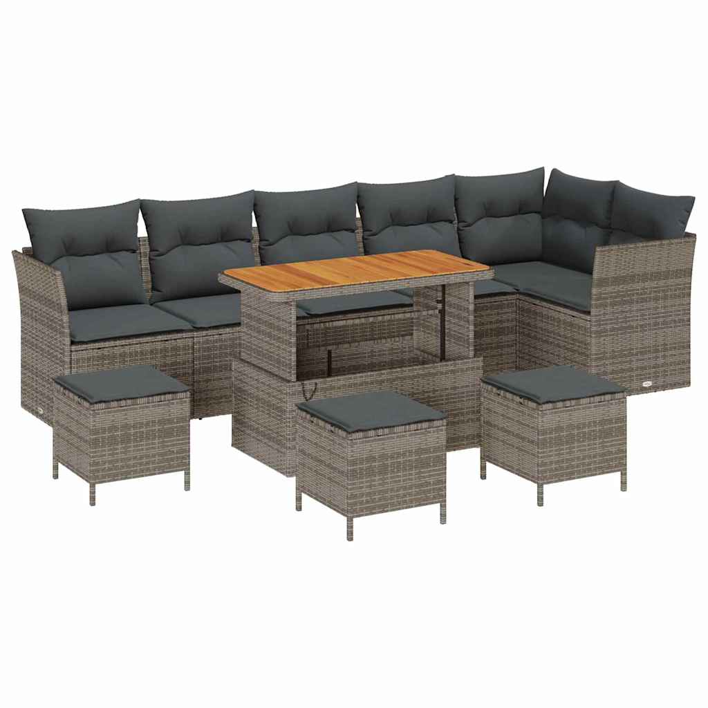 Tuin Sofa Set 10 pcs Grijs Poly riet en gepoedercoat staal is nu te koop bij PeponiXL, paradijselijk wonen!