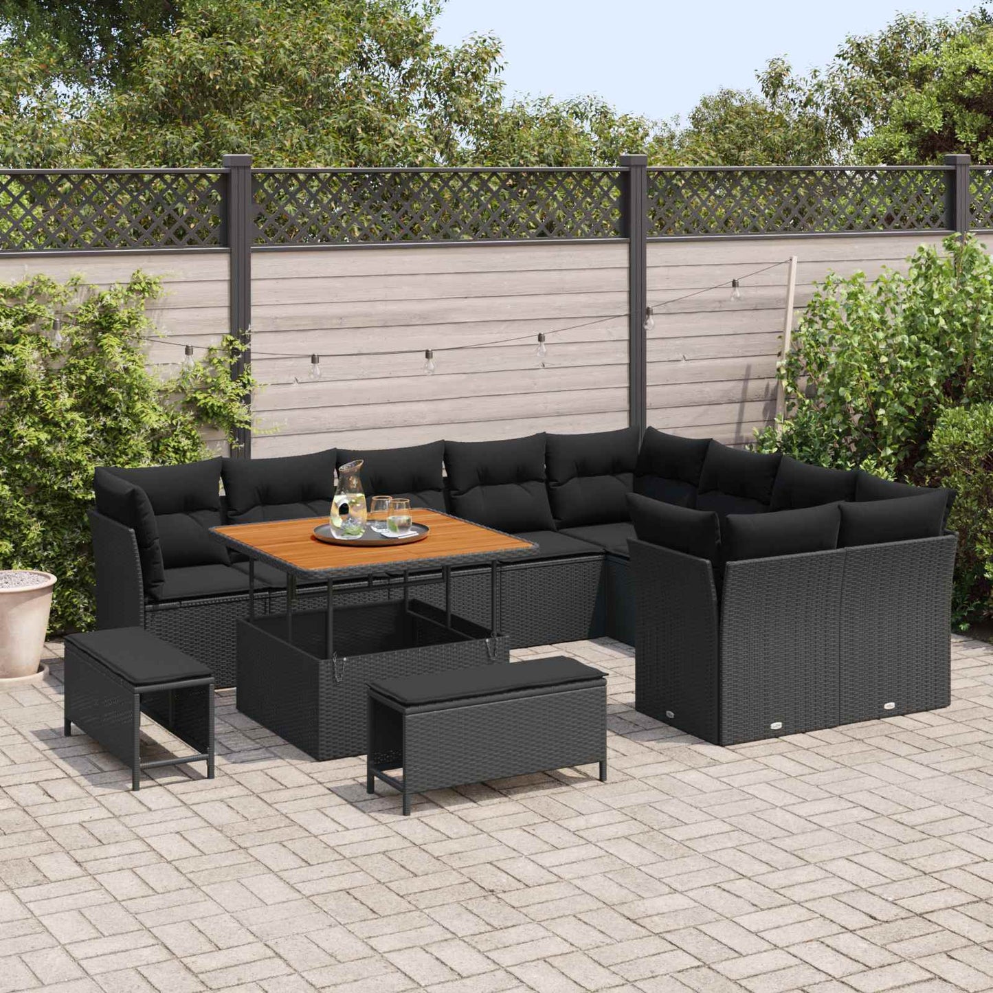 Tuin Sofa Set 12 pcs Zwart Poly rattan en gepoedercoat staal is nu te koop bij PeponiXL, paradijselijk wonen!
