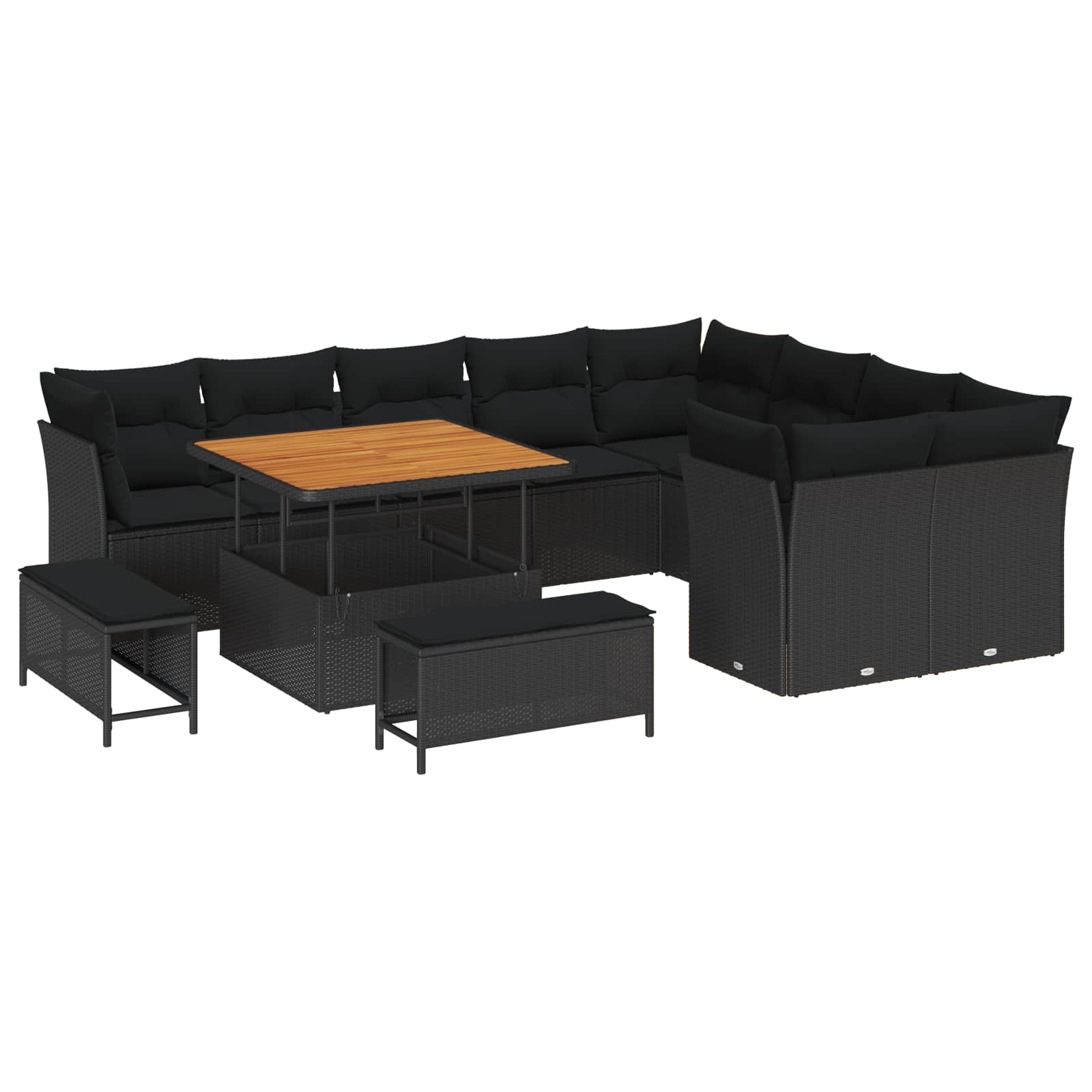 Tuin Sofa Set 12 pcs Zwart Poly rattan en gepoedercoat staal is nu te koop bij PeponiXL, paradijselijk wonen!
