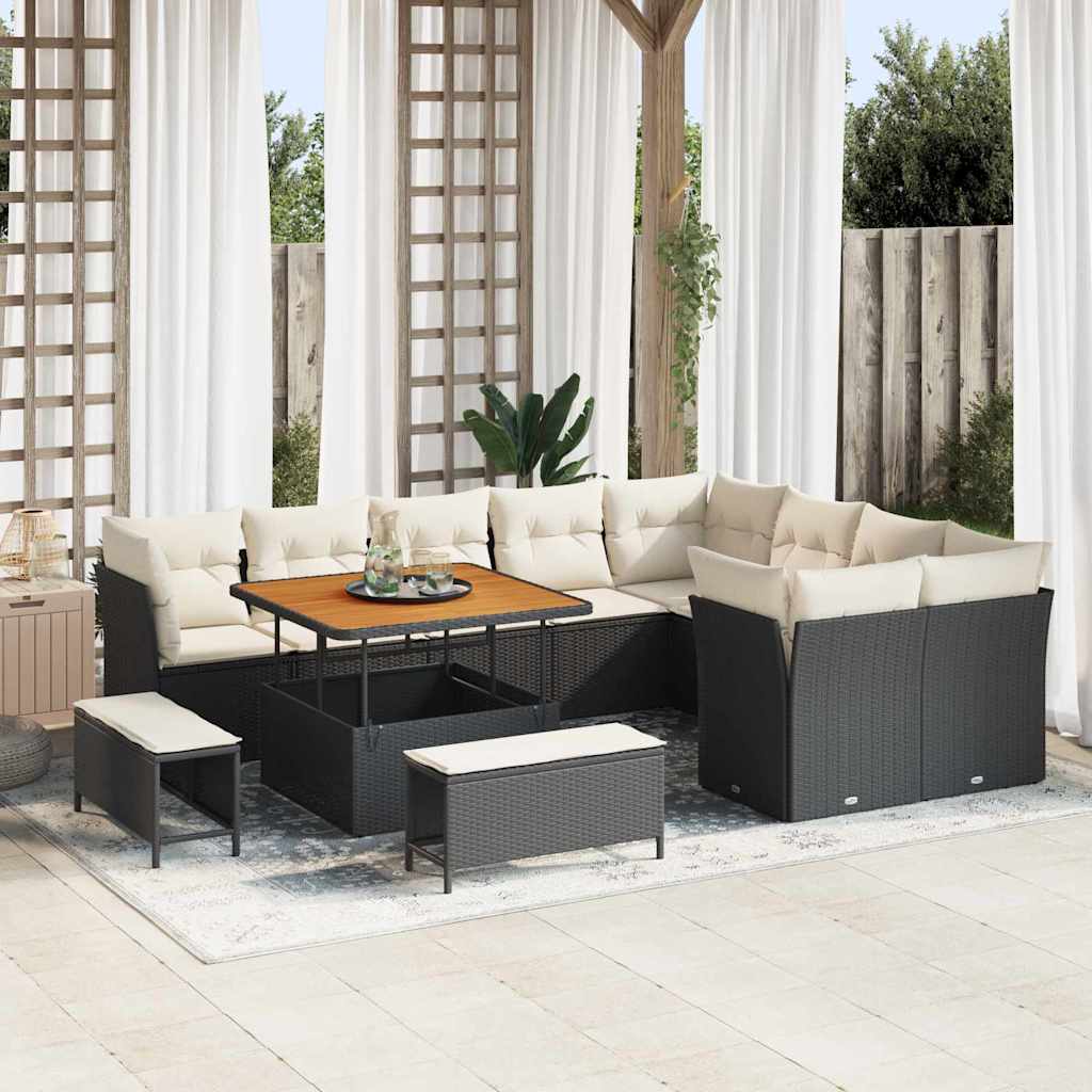Tuin Sofa Set met kussen met opslag 12 pcs Zwart en crème is nu te koop bij PeponiXL, paradijselijk wonen!