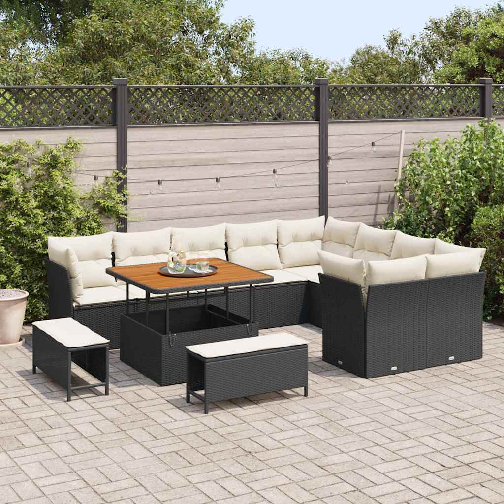 Tuin Sofa Set met kussen met opslag 12 pcs Zwart en crème is nu te koop bij PeponiXL, paradijselijk wonen!