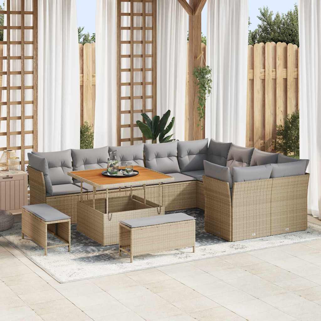 Tuin Sofa Set met kussen met opslag 12 pcs beige en lichtgrijs is nu te koop bij PeponiXL, paradijselijk wonen!