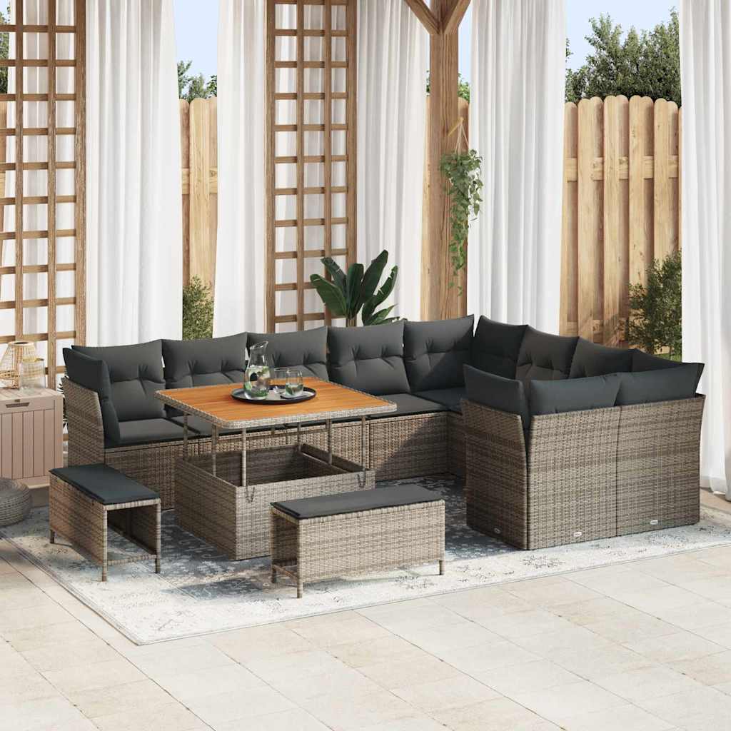 Tuin Sofa Set 12 pcs Grijs Poly rattan en gepoedercoat staal is nu te koop bij PeponiXL, paradijselijk wonen!