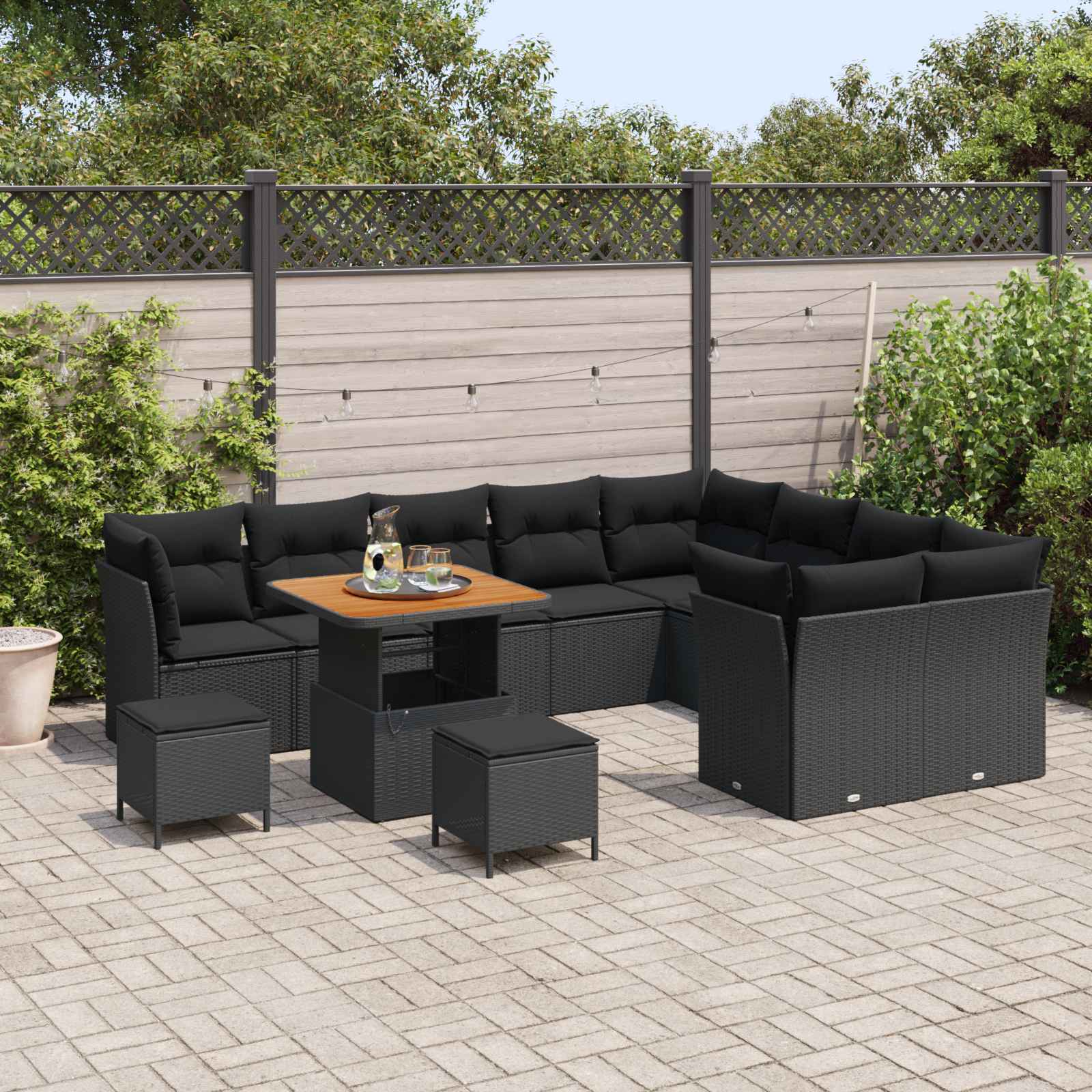 Tuin Sofa Set 12 pcs Zwart Poly rattan en gepoedercoat staal is nu te koop bij PeponiXL, paradijselijk wonen!