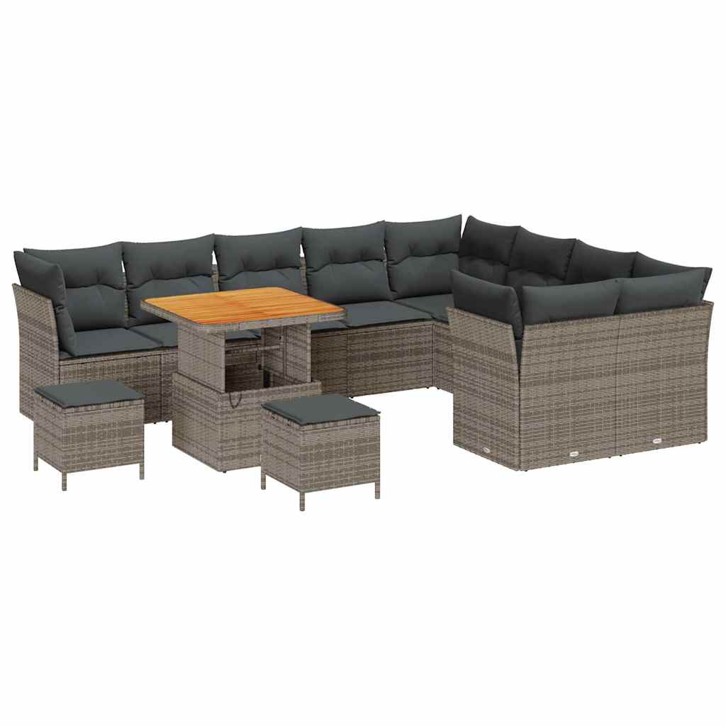 Tuin Sofa Set 12 pcs Grijs Poly rattan en gepoedercoat staal is nu te koop bij PeponiXL, paradijselijk wonen!