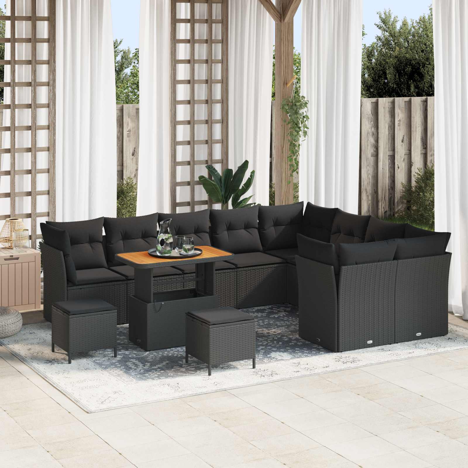 Tuin Sofa Set 12 pcs Zwart Poly rattan en gepoedercoat staal is nu te koop bij PeponiXL, paradijselijk wonen!