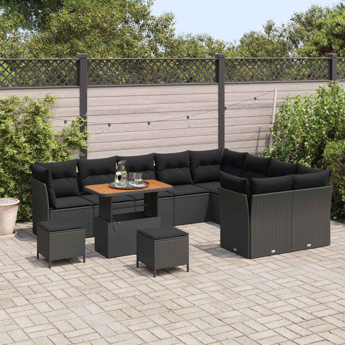 Tuin Sofa Set 12 pcs Zwart Poly rattan en gepoedercoat staal is nu te koop bij PeponiXL, paradijselijk wonen!