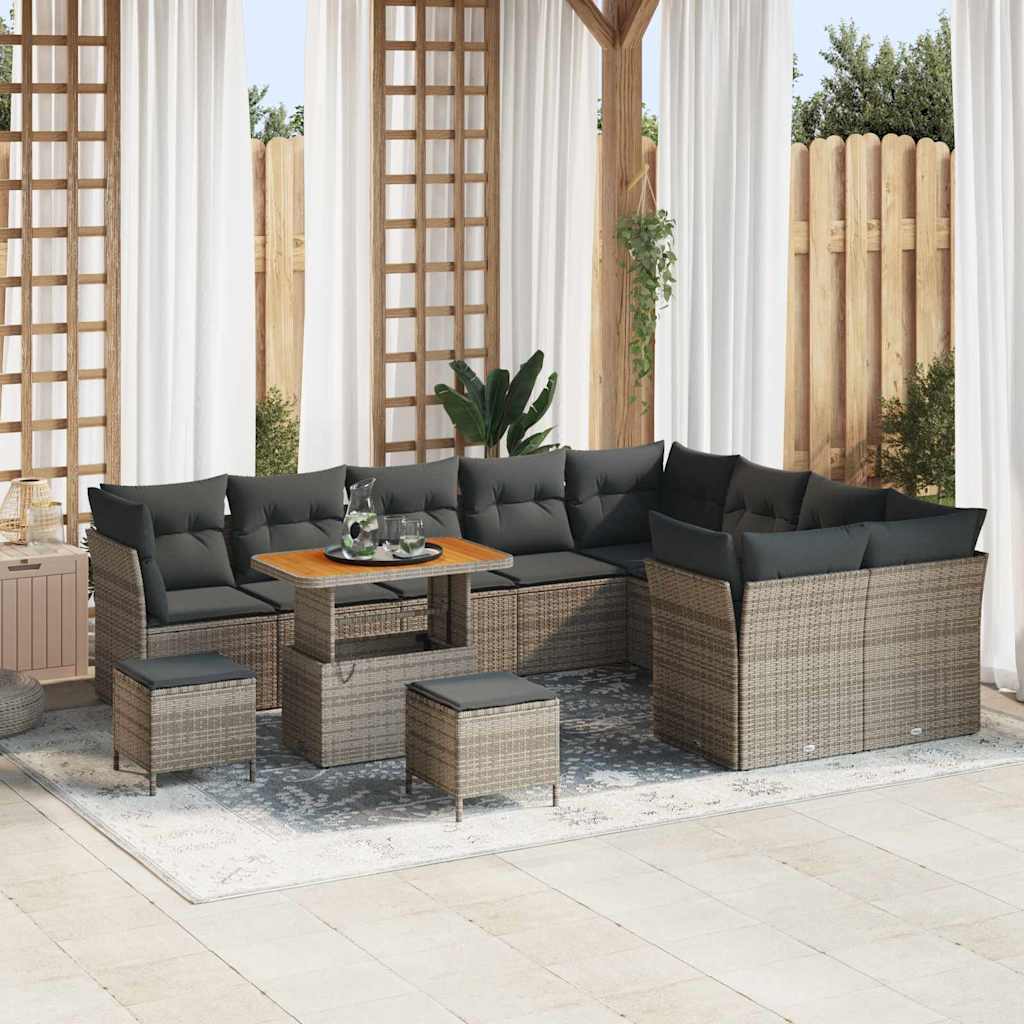 Tuin Sofa Set 12 pcs Grijs Poly rattan en gepoedercoat staal is nu te koop bij PeponiXL, paradijselijk wonen!