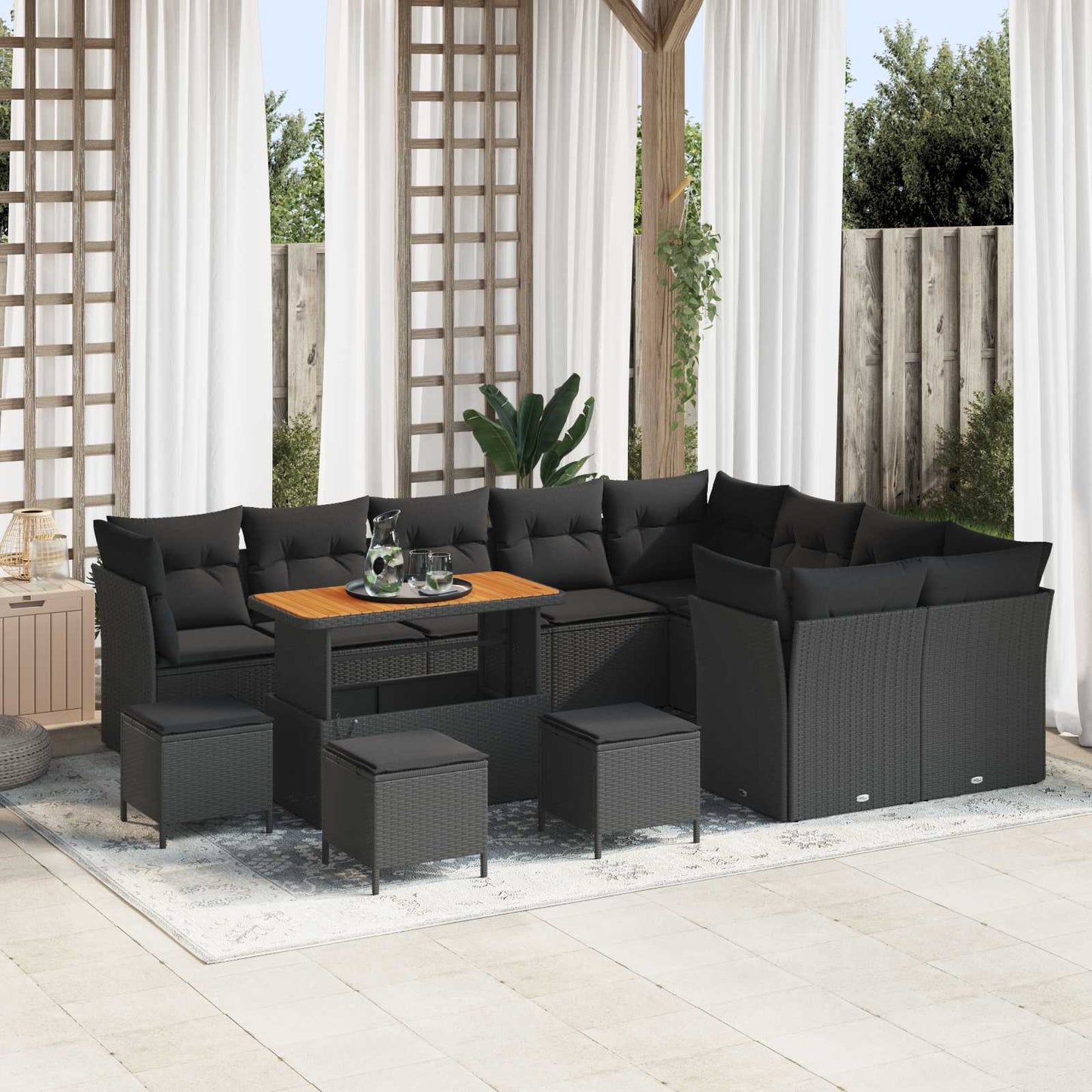 Tuin Sofa Set 13 pcs Zwart Poly rattan en gepoedercoat staal is nu te koop bij PeponiXL, paradijselijk wonen!