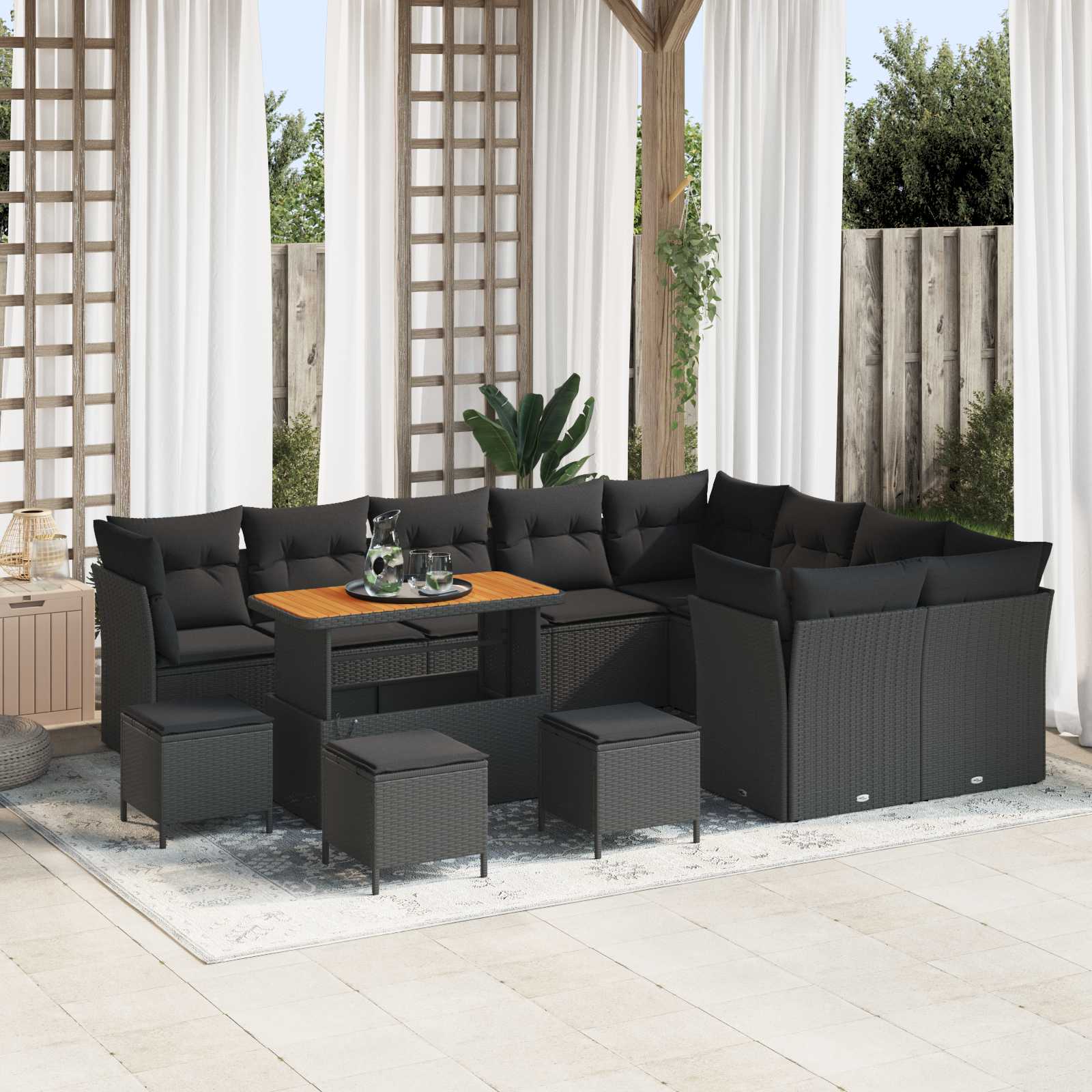 Tuin Sofa Set 13 pcs Zwart Poly rattan en gepoedercoat staal is nu te koop bij PeponiXL, paradijselijk wonen!