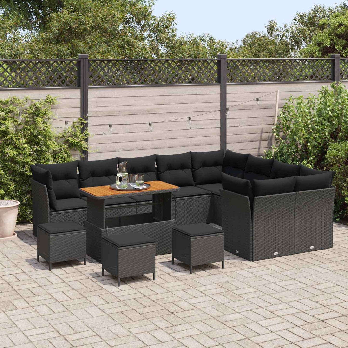 Tuin Sofa Set 13 pcs Zwart Poly rattan en gepoedercoat staal is nu te koop bij PeponiXL, paradijselijk wonen!