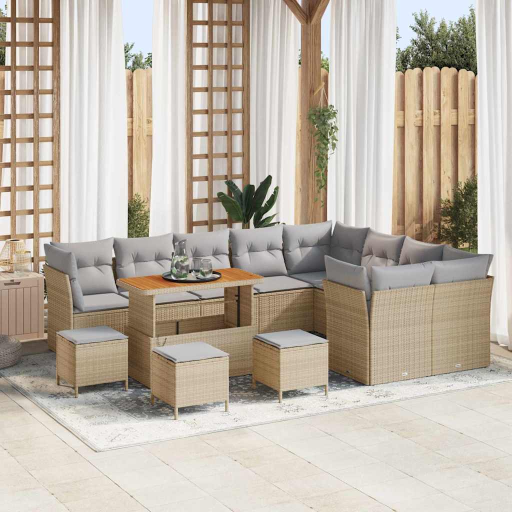 Tuin Sofa Set met kussen met opslag 13 pcs beige en lichtgrijs is nu te koop bij PeponiXL, paradijselijk wonen!