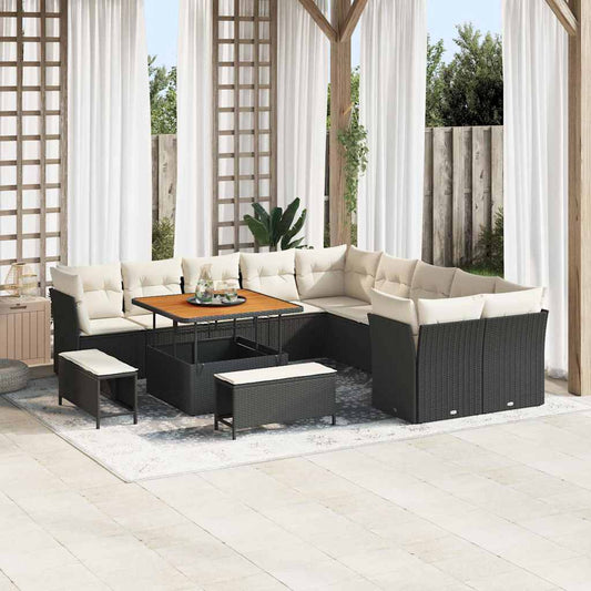 Tuin Sofa Set met kussen 13 pcs Zwart en Crème poly rattan is nu te koop bij PeponiXL, paradijselijk wonen!