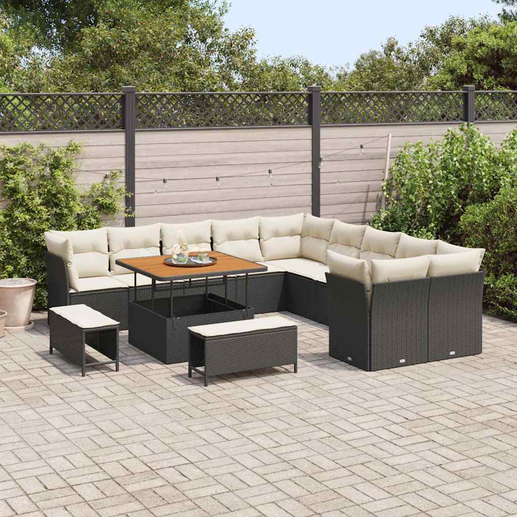 Tuin Sofa Set met kussen 13 pcs Zwart en Crème poly rattan is nu te koop bij PeponiXL, paradijselijk wonen!