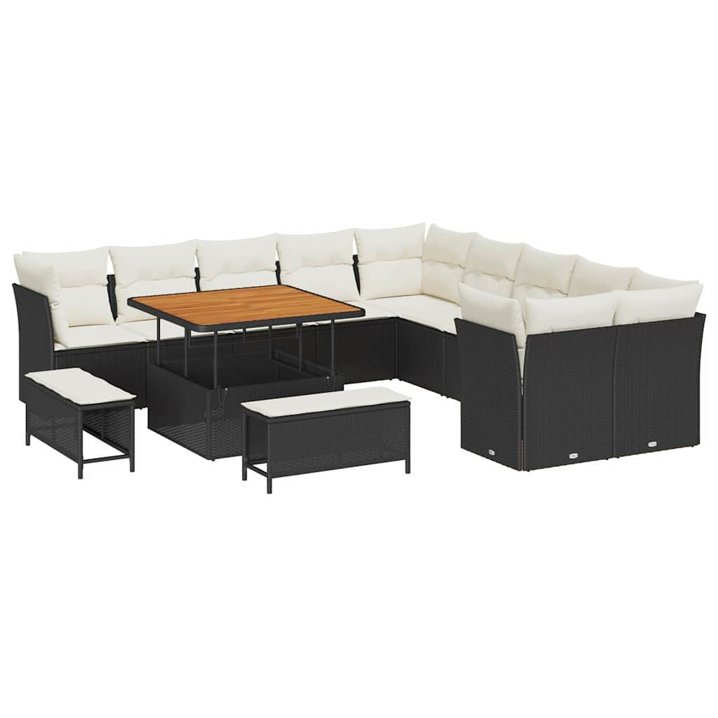 Tuin Sofa Set met kussen 13 pcs Zwart en Crème poly rattan is nu te koop bij PeponiXL, paradijselijk wonen!