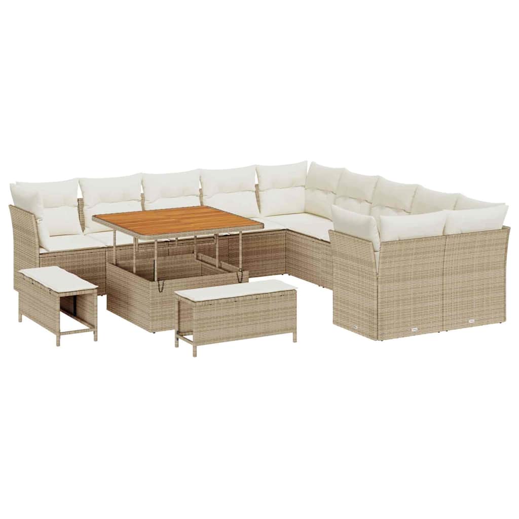 Tuin Sofa Set met kussen 13 pcs Beige en Crème poly rattan is nu te koop bij PeponiXL, paradijselijk wonen!