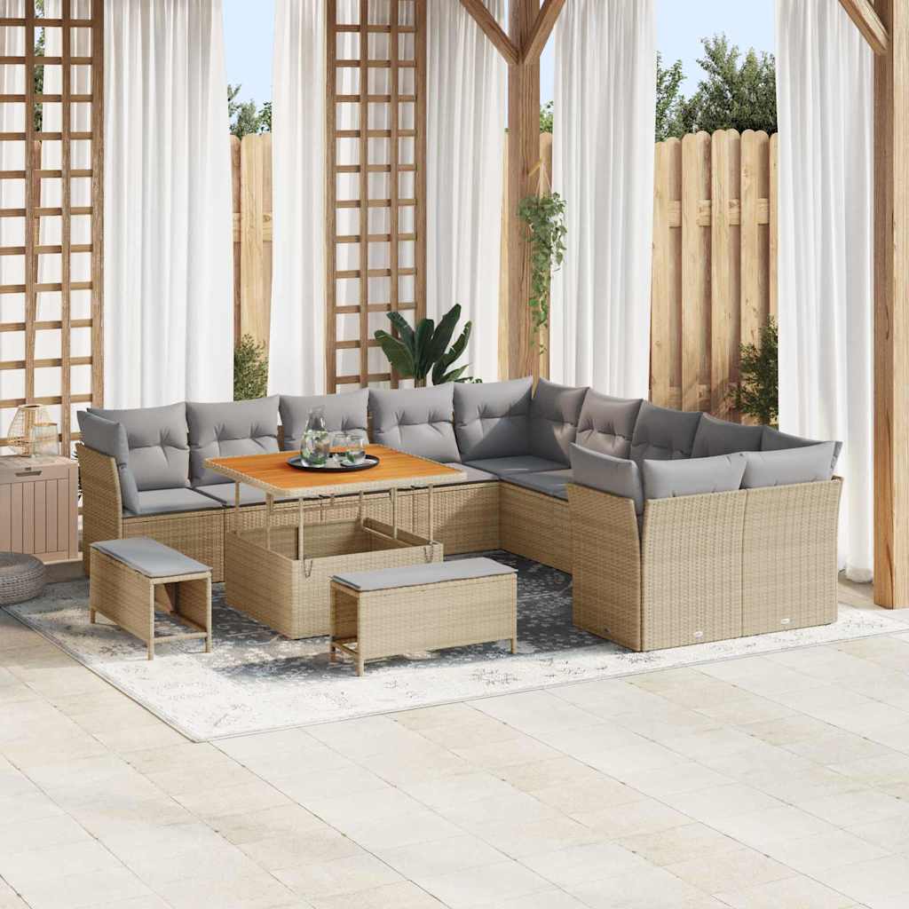 Tuin Sofa Set 13 pcs Beige en Licht Grijs poly rattan is nu te koop bij PeponiXL, paradijselijk wonen!