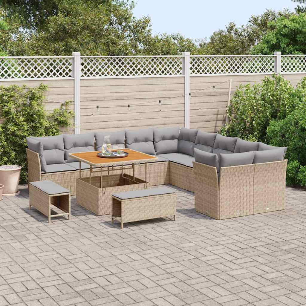 Tuin Sofa Set 13 pcs Beige en Licht Grijs poly rattan is nu te koop bij PeponiXL, paradijselijk wonen!