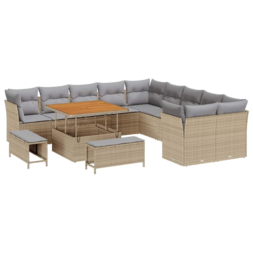 Tuin Sofa Set 13 pcs Beige en Licht Grijs poly rattan is nu te koop bij PeponiXL, paradijselijk wonen!