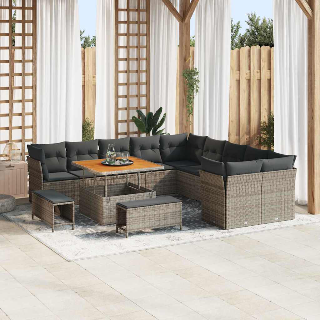 Tuin Sofa Set met kussen 13 pcs Grijs poly rattan is nu te koop bij PeponiXL, paradijselijk wonen!