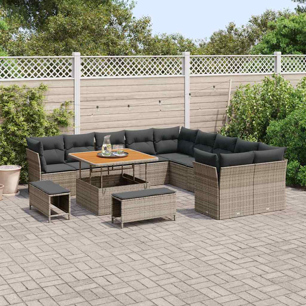 Tuin Sofa Set met kussen 13 pcs Grijs poly rattan is nu te koop bij PeponiXL, paradijselijk wonen!