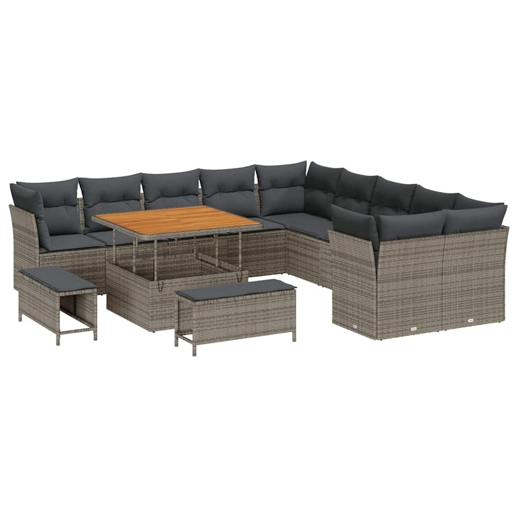 Tuin Sofa Set met kussen 13 pcs Grijs poly rattan is nu te koop bij PeponiXL, paradijselijk wonen!