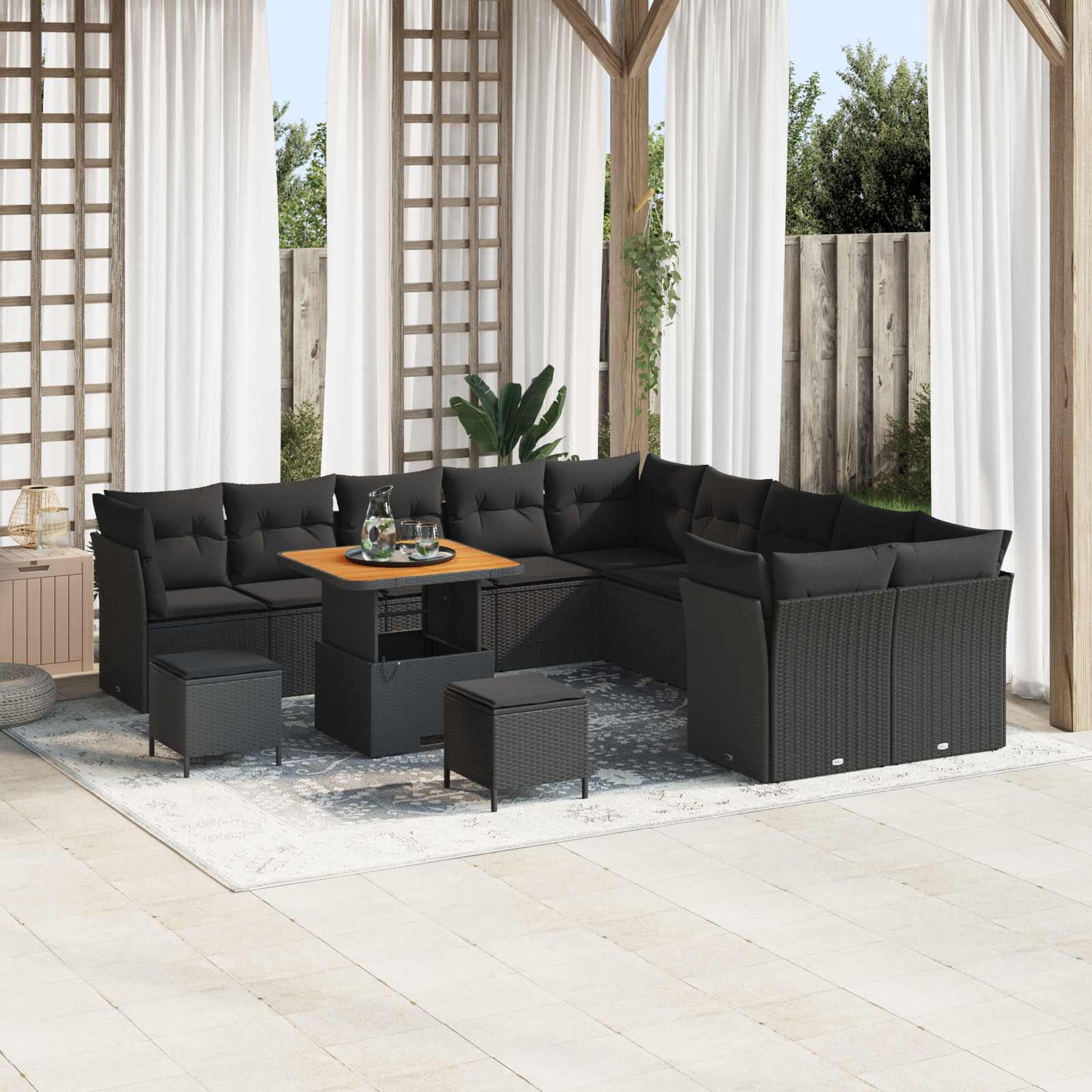 Tuin Sofa Set met kussen 13 pcs Zwart poly rattan is nu te koop bij PeponiXL, paradijselijk wonen!