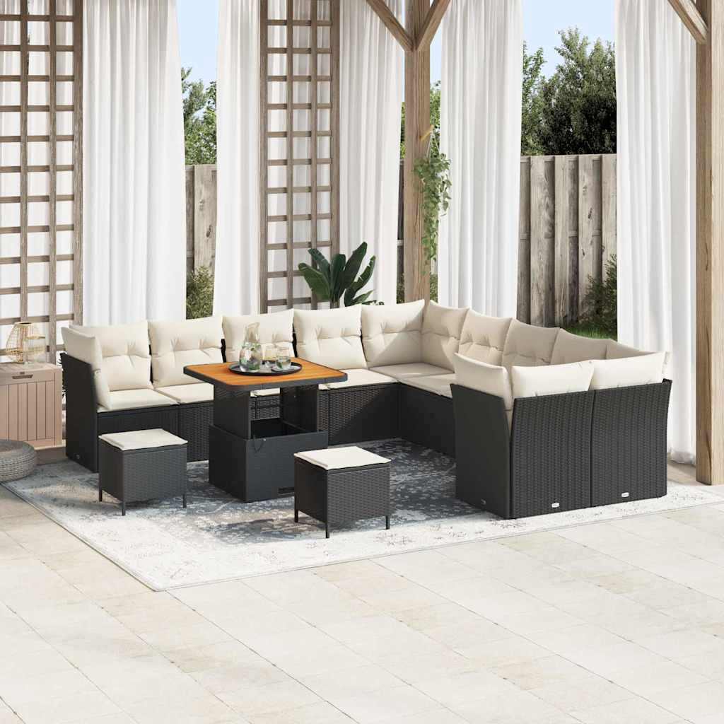 Tuin Sofa Set met kussen 13 pcs Zwart en Crème poly rattan is nu te koop bij PeponiXL, paradijselijk wonen!