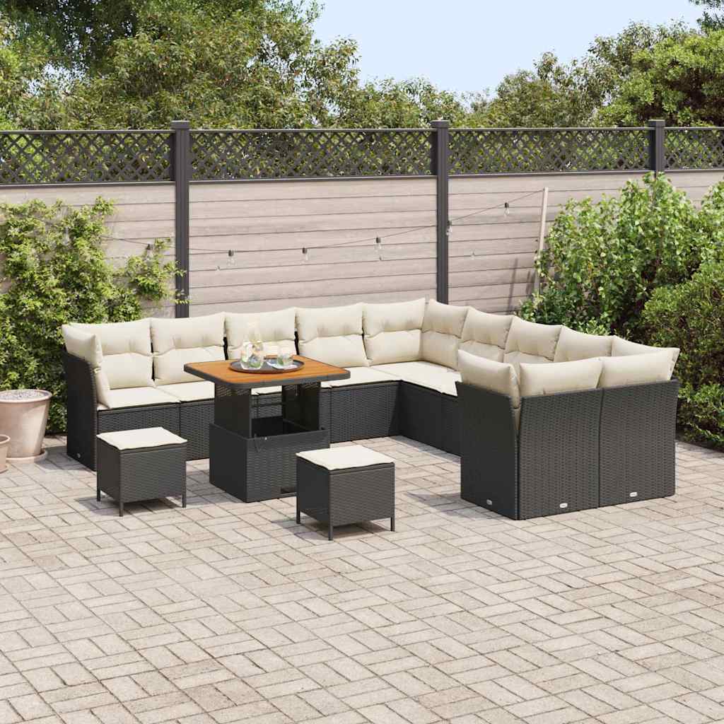 Tuin Sofa Set met kussen 13 pcs Zwart en Crème poly rattan is nu te koop bij PeponiXL, paradijselijk wonen!
