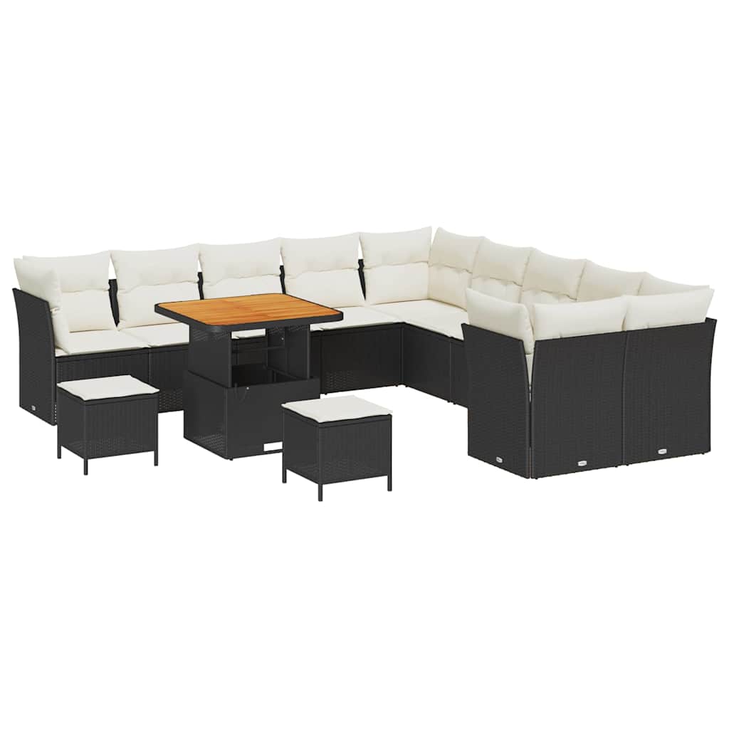 Tuin Sofa Set met kussen 13 pcs Zwart en Crème poly rattan is nu te koop bij PeponiXL, paradijselijk wonen!