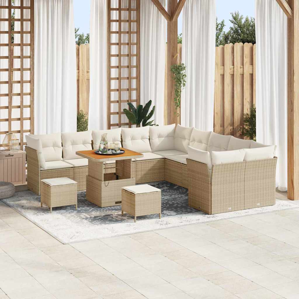 Tuin Sofa Set met kussen 13 pcs Beige en Crème poly rattan is nu te koop bij PeponiXL, paradijselijk wonen!