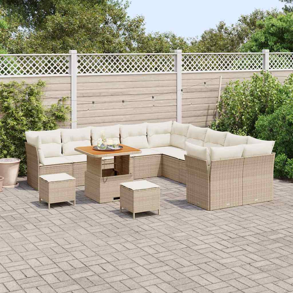 Tuin Sofa Set met kussen 13 pcs Beige en Crème poly rattan is nu te koop bij PeponiXL, paradijselijk wonen!